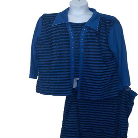 ML Studio 3X Skirt 3Pc Outfit Plus Size 3X Blue Black Color Block Jacket Skirt - Picture 1 of 12